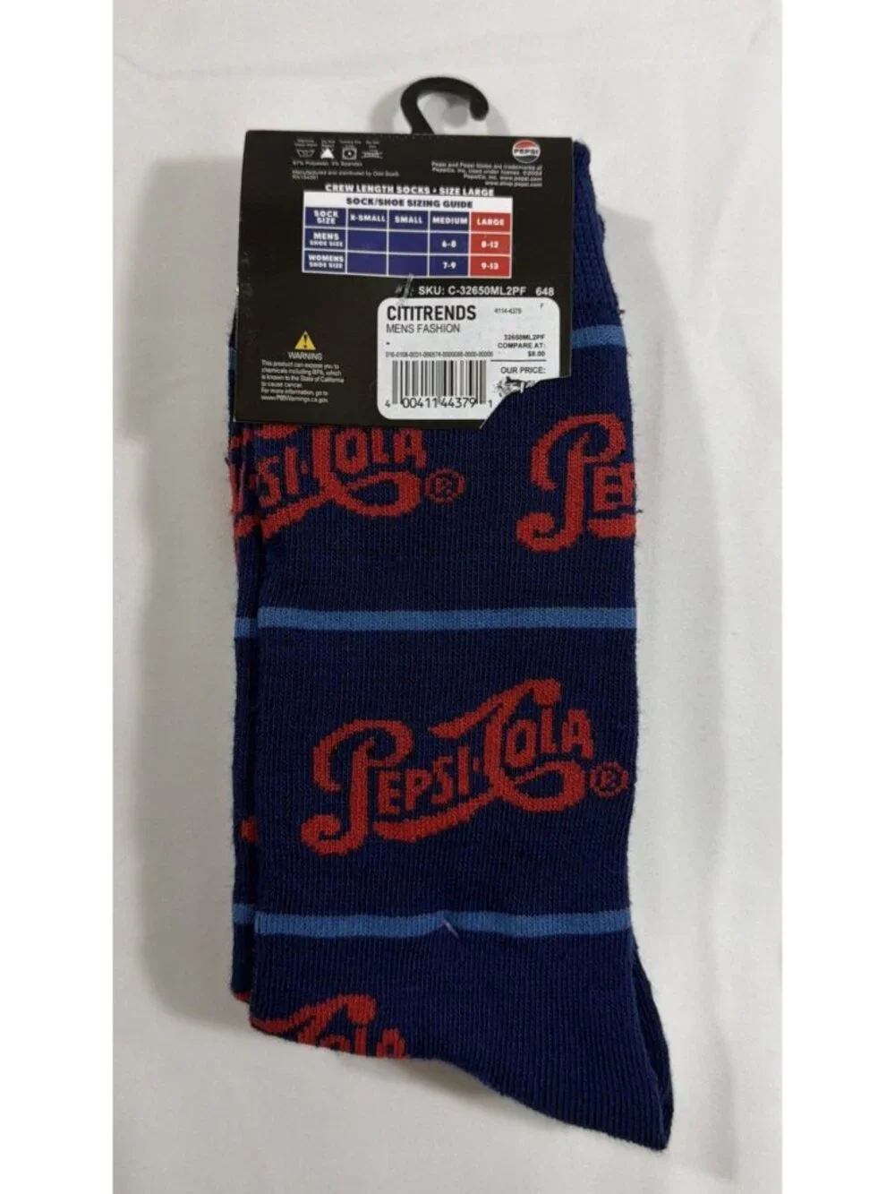 2 Pairs Size Large Pepsi Crew Socks Comfortable Casual Novelty Fashion